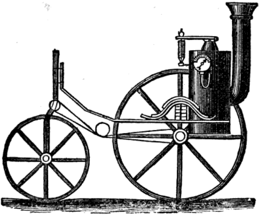 Drawing of a steam-powered bike